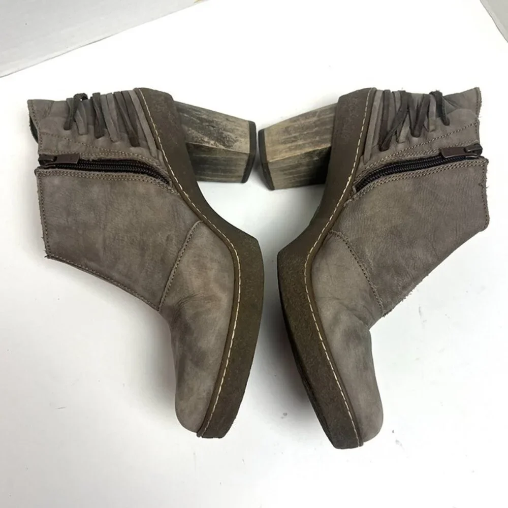 El‎ Naturalista Boots Womens 40 Nubuck Lichen NF77 Ankle Boots Zip Heel Booties